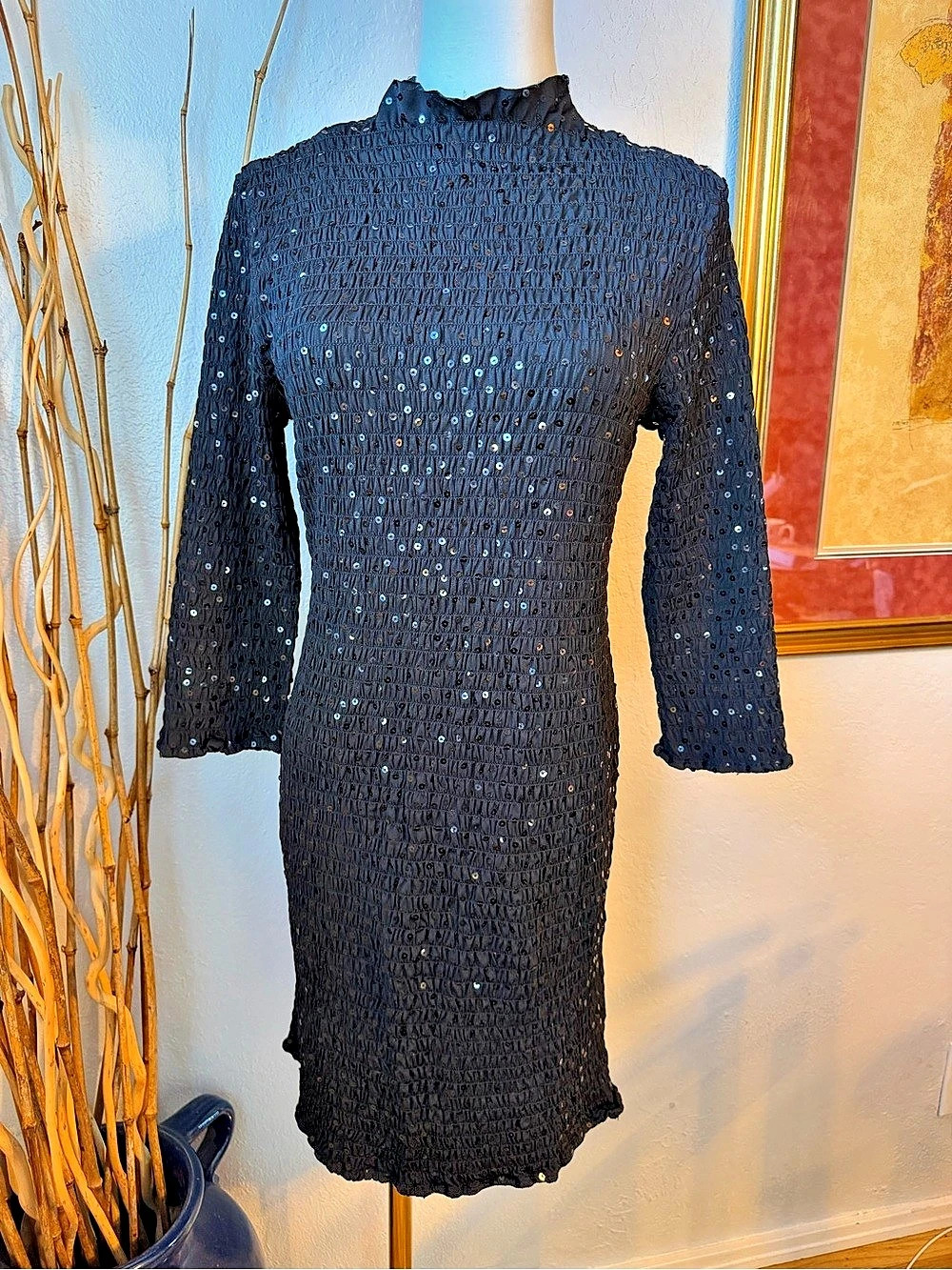 Sanctuary Sequin Smocked Mini Dress in Black NWT Size XL
